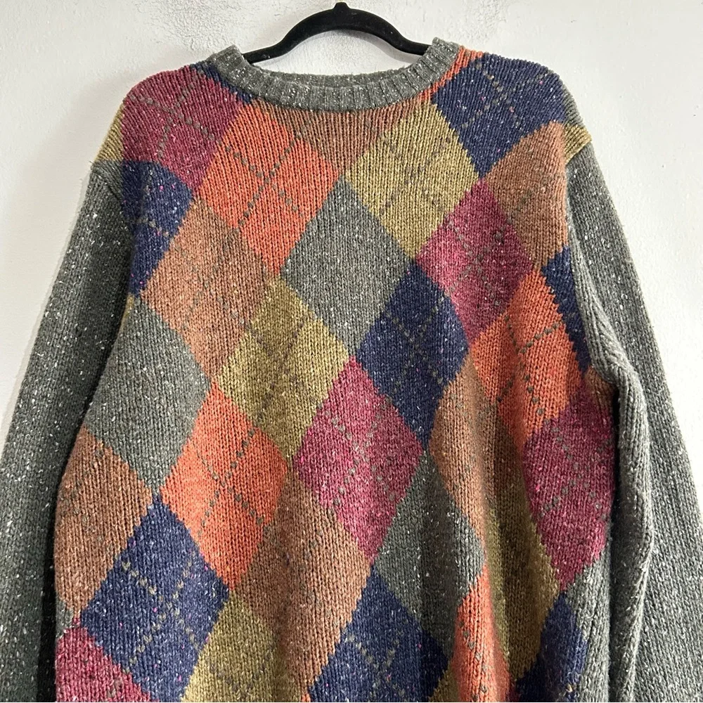 Jos A Bank Multicolor Argyle Lambswool Blend Knit Sweater Large Grandpa Art Deco